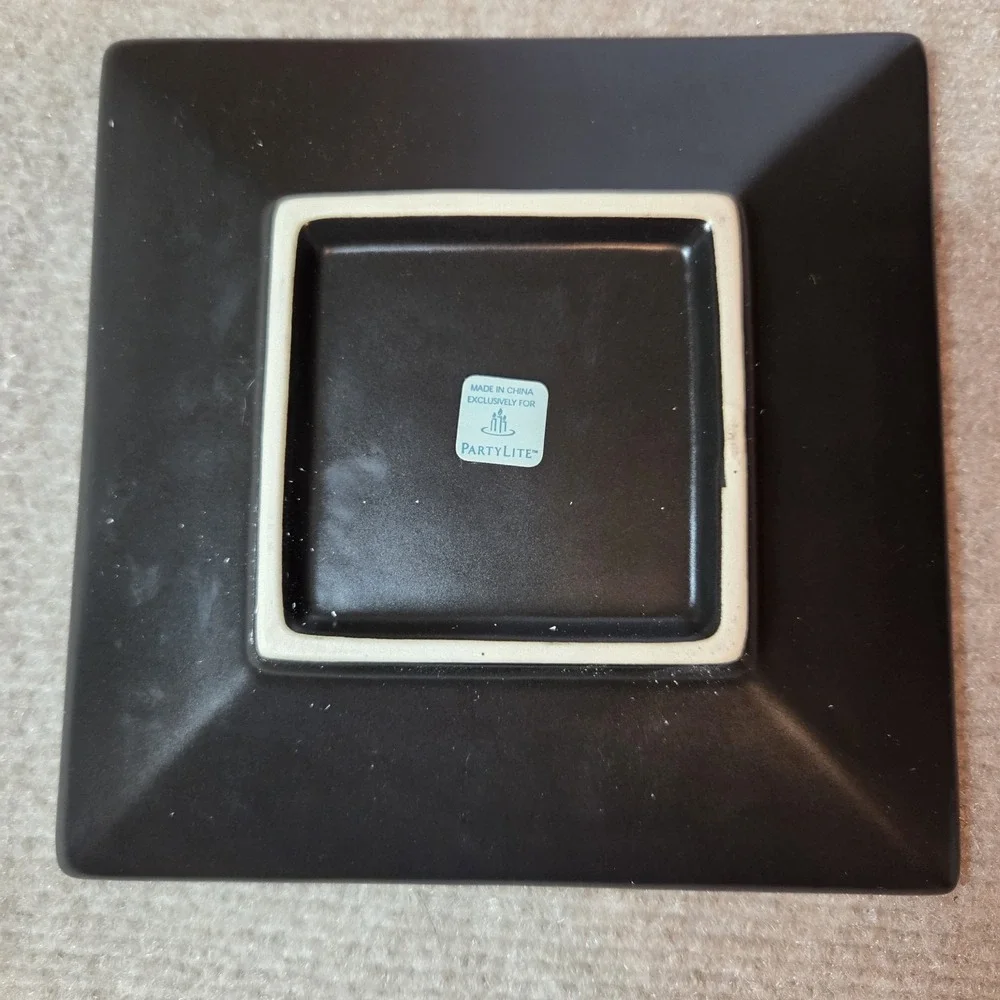 PartyLite Zen Candle Holder Set P8082 Purple Ceramic Square Plate and Bowl